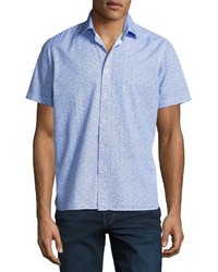 Neiman Marcus Wallpaper Print Short Sleeve Shirt Blue