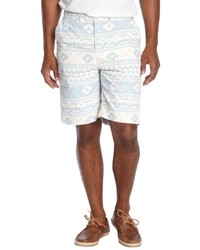 Jachs Blue And Ivory Cotton Pattern Printed Classic Shorts