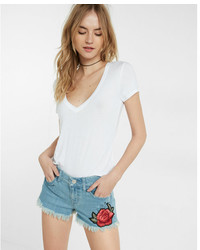 Express Embroidered Graphic Cutoff Shorts