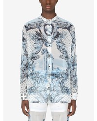 Dolce & Gabbana Collarless Silk Printed Shirt