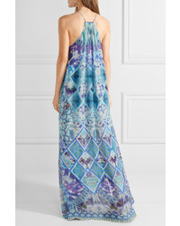 Camilla Chinese Whispers Embellished Printed Silk Georgette Maxi Dress Azure