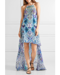 Camilla Chinese Whispers Embellished Printed Silk Georgette Maxi Dress Azure
