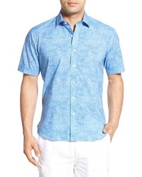 Light Blue Print Silk Shirt