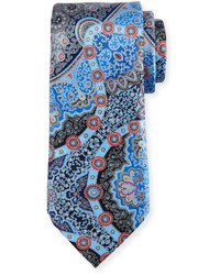 Ermenegildo Zegna Quindici Large Medallion Silk Tie Blue