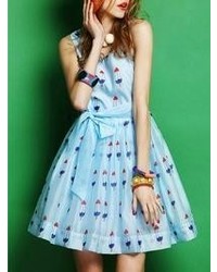 Choies Blue Popsicle Print Skate Sleeveless Dress
