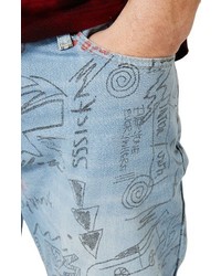 Topman Doodle Print Stretch Skinny Fit Jeans