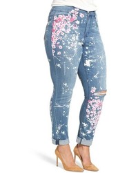 Melissa McCarthy Seven7 Splatter Blossom Print Stretch Roll Cuff Skinny Jeans