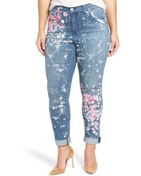 Melissa McCarthy Seven7 Splatter Blossom Print Stretch Roll Cuff Skinny Jeans