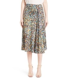 Victoria Beckham Marble Print Sable Godet Midi Skirt