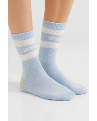 Vetements Reebok Intarsia Stretch Cotton Blend Socks Blue