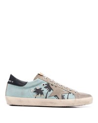 Light Blue Print Suede Low Top Sneakers