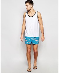 Asos Brand Swim Shorts With Flamingo Print In Short Length