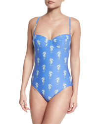 Kate Spade New York Champagne Reef Seahorse Print Underwire One Piece Swimsuit