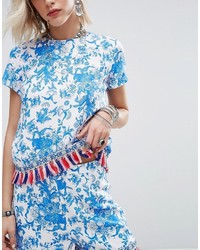 Glamorous Crop T Shirt In Floral Print With Tassel Trim Co Ord