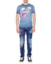 DSQUARED2 Skull Graphic Short Sleeve Jersey Tee Blue