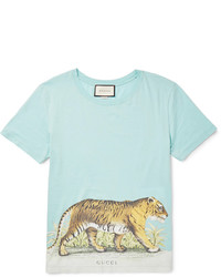 Gucci Slim Fit Distressed Printed Cotton Jersey T Shirt