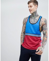 ASOS DESIGN Extreme Racer Back Vest In Polytricot With Contrast Yolk And Taping In Blue