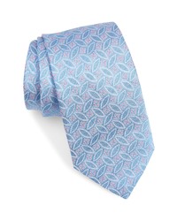 David Donahue Leaf Pattern Silk Tie In Blue At Nordstrom