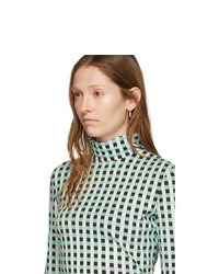 Proenza Schouler Blue And White White Label Gingham Jersey Turtleneck