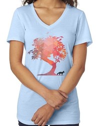 Light Blue Print V-neck T-shirt