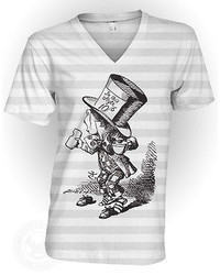 American Apparel Mad Hatter Alice In Wonderland Unisex 2456 V Neck T Shirt Nwt