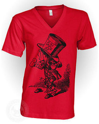 American Apparel Mad Hatter Alice In Wonderland Unisex 2456 V Neck T Shirt Nwt