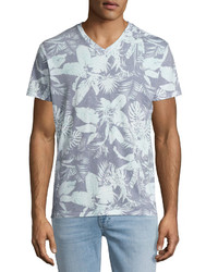 Sol Angeles Mystique Tropical Print V Neck T Shirt Light Blue