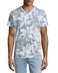 Sol Angeles Mystique Tropical Print V Neck T Shirt Light Blue