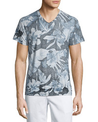Sol Angeles Palms Print V Neck Short Sleeve T Shirt Blue Pattern