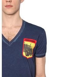 DSQUARED2 Printed V Neck Cotton Jersey T Shirt