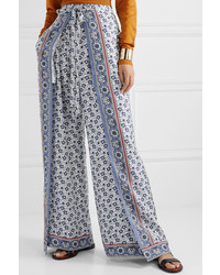 Chloé Layered Printed Silk Twill Wide Leg Pants