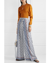 Chloé Layered Printed Silk Twill Wide Leg Pants