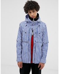 Lyph Windbreaker Jacket With Hood In Blue Stripe