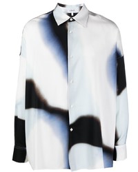 Light Blue Print Wool Long Sleeve Shirt