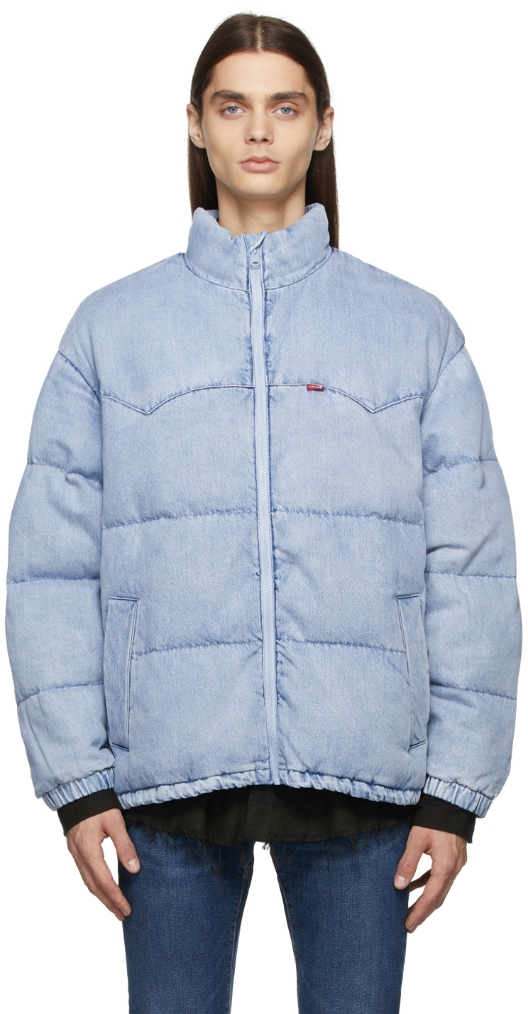 Levi's Blue Super Puffer Down Jacket, $285 | SSENSE | Lookastic
