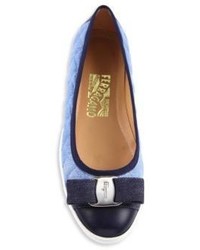 Salvatore Ferragamo Rufina Quilted Denim Leather Bow Ballet Sneakers