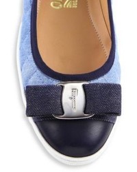 Salvatore Ferragamo Rufina Quilted Denim Leather Bow Ballet Sneakers