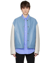 Light Blue Quilted Leather Bomber Jacket