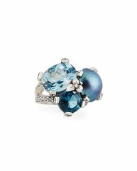 Stephen Dweck Blue Topaz Mabe Pearl Three Stone Ring Size 7