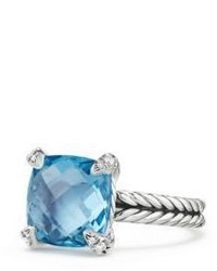 David Yurman Chatelaine Ring With Blue Topaz And Diamonds