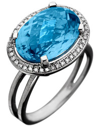 Mystic Light Diamond Silver Oval Blue Topaz Cocktail Ring