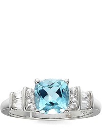 Fine Jewelry Genuine Blue Topaz And Lab Created White Sapphire Sterling Silver 3 Stone Ring