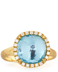 Marco Bicego Jaipur 18k Blue Topaz Diamond Cushion Ring Size 7