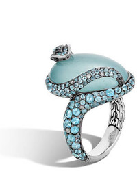 John Hardy Legends Cobra Aquamarine Diamond Ring With Diamonds Size 7