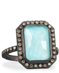 Armenta Old World Midnight Turquoise Quartz Doublet Ring With Champagne Diamonds
