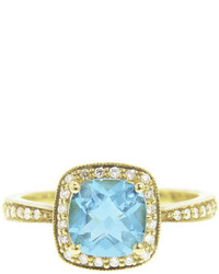 Jude Frances Small Princess Ring With Blue Topaz Yellow Gold