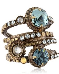 Sorrelli Light Blue Stacked Circular Crystal Antique Gold Tone Adjustable Ring