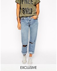 Asos Milk It Vintage High Waisted Mom Jeans With Ripped Knees And Roll Hem