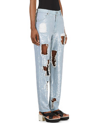 Ashish Blue Distressed Sequinned Jeans