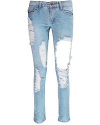 Boohoo Sara Bleach Wash Boyfriend Super Ripped Jeans